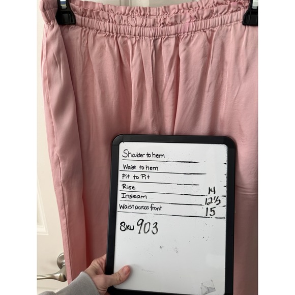 Anthropologie Blush Pink Silky Viscose Palazzo Culotte Pants sz Med Ruffle waist - Picture 8 of 8